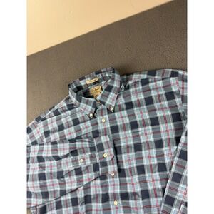 LL Bean Shirt Men's XLT Blue‎ US Navy Tartan Plaid Oxford Wrinkle Resistant TALL